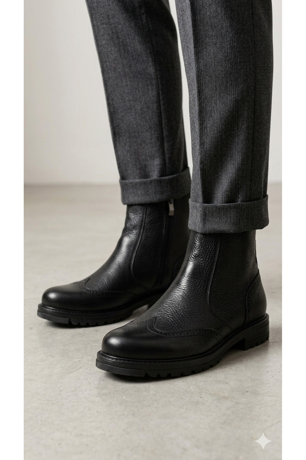 İNSETTO  Hakiki Deri Erkek Bot Fermuarlı Kışlık Kaymaz Taban İç Kısmi Tüylü BOT - Görsel 2