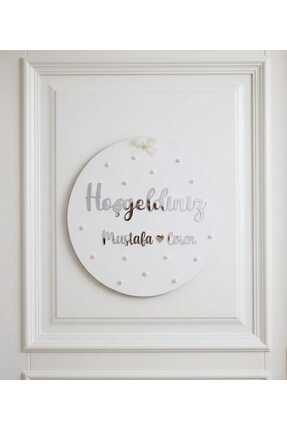 Prana Concept Hoşgeldiniz Yazılı İsimli Aynalı Pleksi Ahşap Kapı Süsü