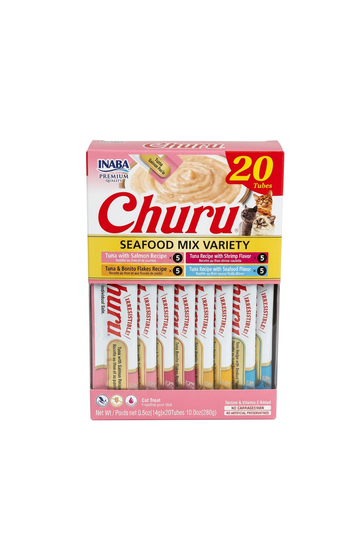 Inaba Churu Cat Treats - Seafood Mix Variety Pack (14g x 20 Tubes