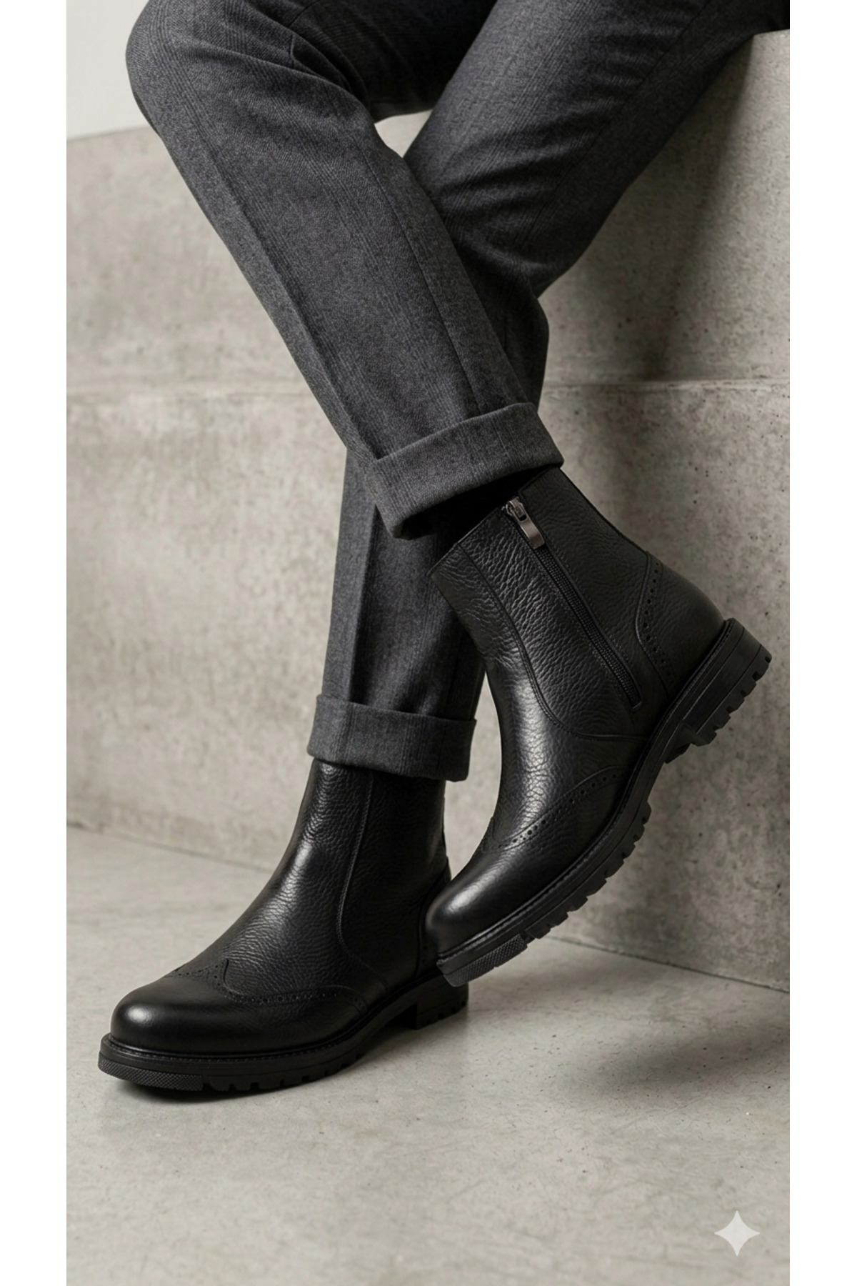 İNSETTO  Hakiki Deri Erkek Bot Fermuarlı Kışlık Kaymaz Taban İç Kısmi Tüylü BOT