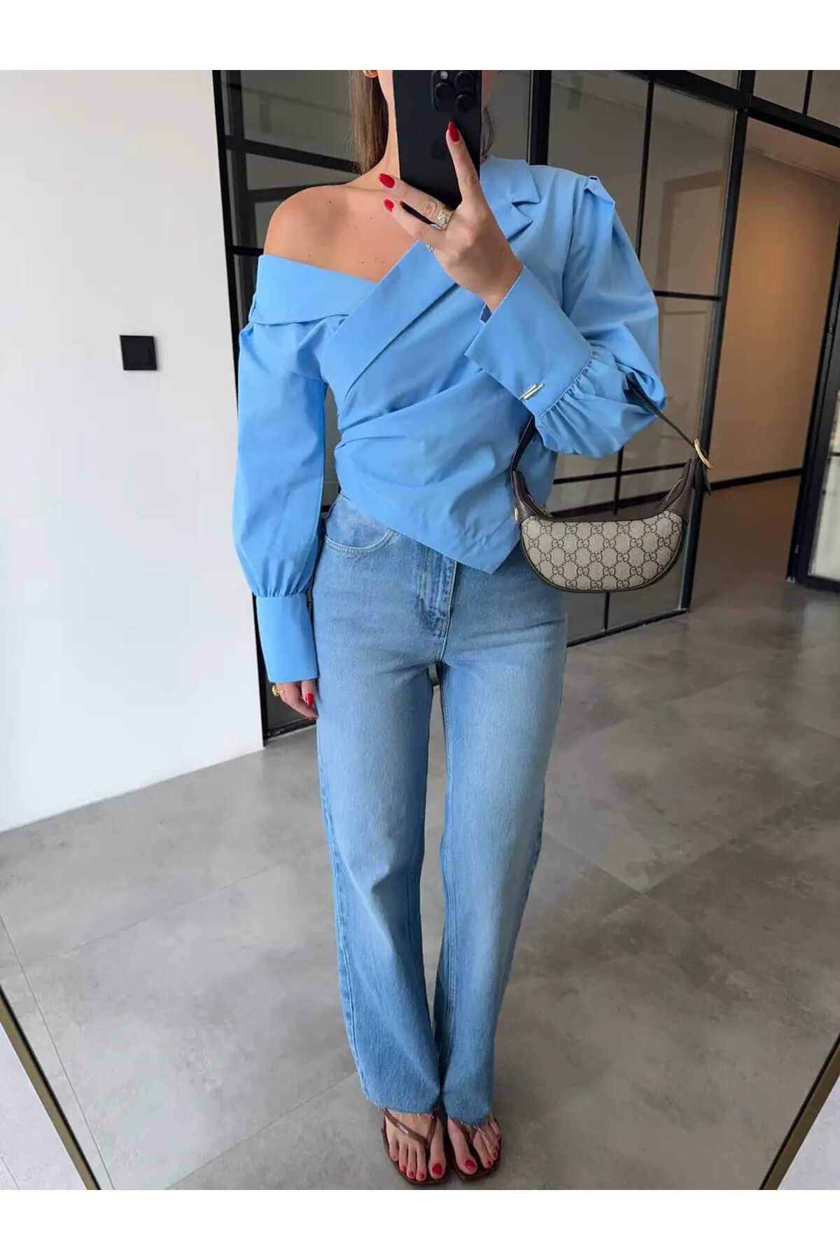 IŞILDA FASHION  Işılda omuz açık gömlek - Görsel 3