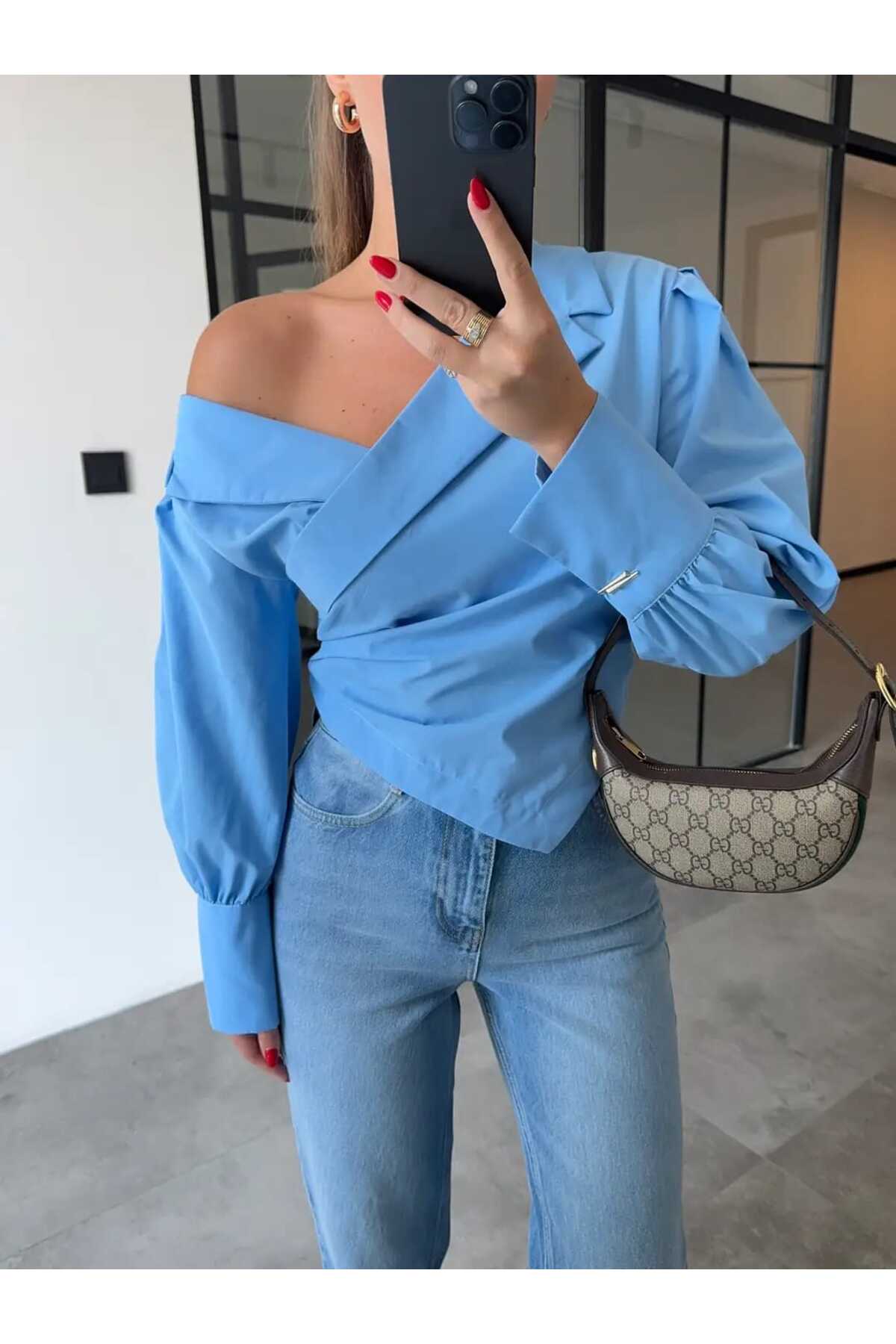 IŞILDA FASHION  Işılda omuz açık gömlek - Görsel 2