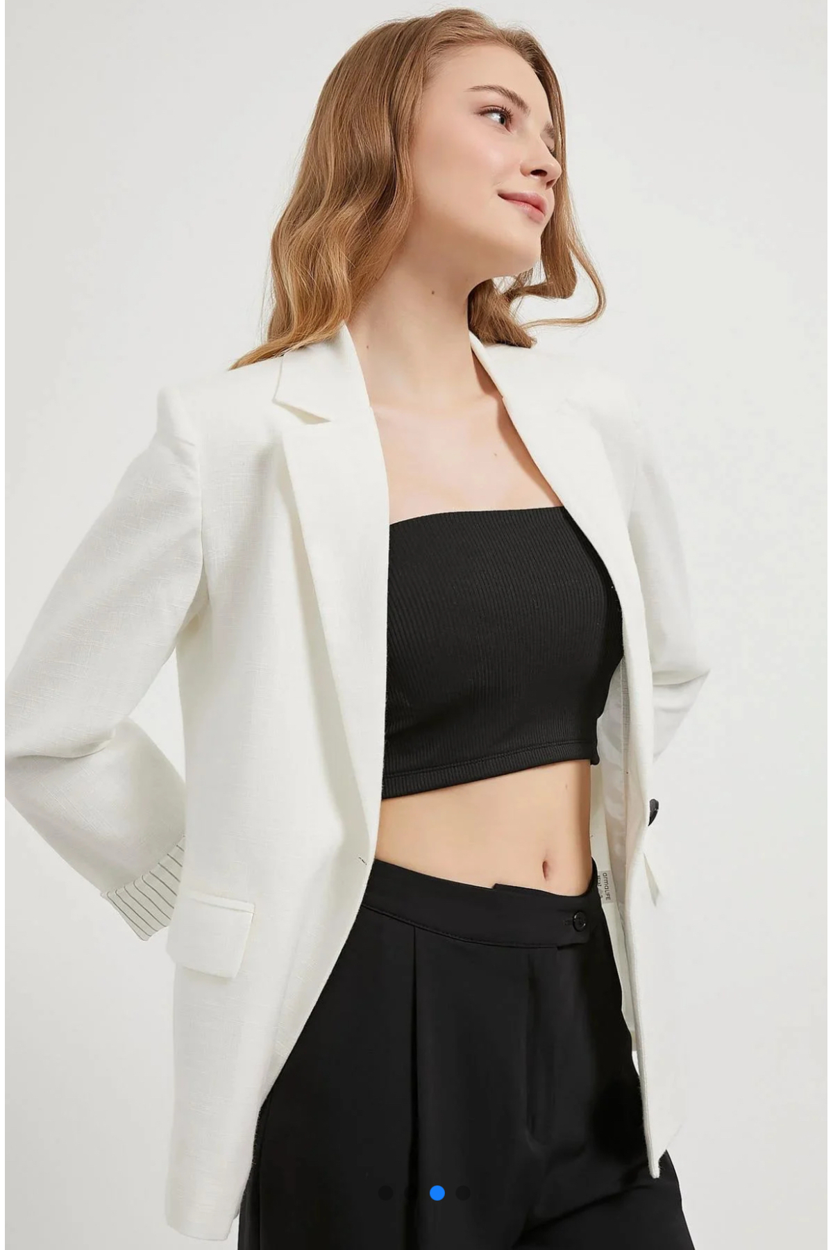 jöns since 1997  Kadın Kollar Katlamalı Tek Düğme Keten Blazer Ceket - Görsel 2