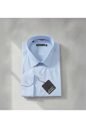 SDNYAZO Erkek Açık Mavi Klasik Gömlek Klasik Fit Pamuklu Likralı Klasik Yaka