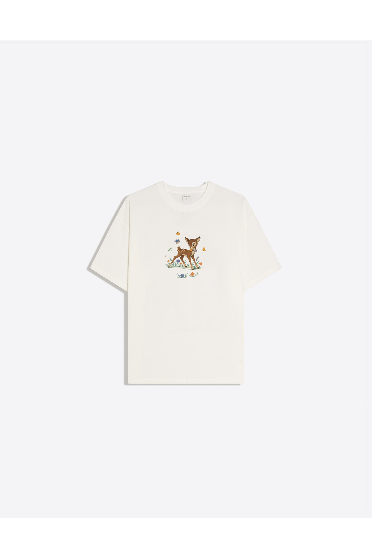 Little Deer Printed Crew Neck Oversize Trendy Women's T-shirt
