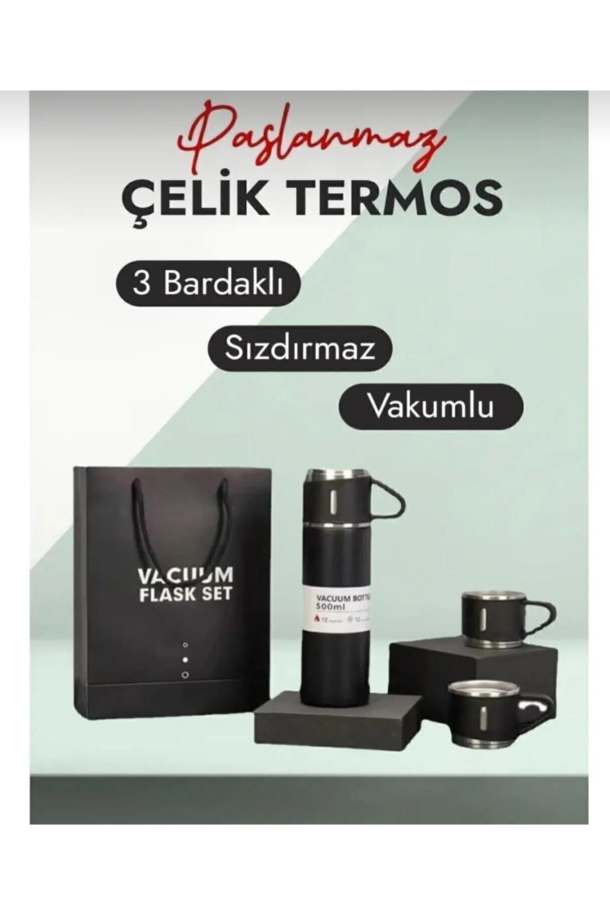 ebby Vakumlu Paslanmaz Çelik 3 Bardaklı 500 ml Termos fotoğrafı 3 (önizleme)