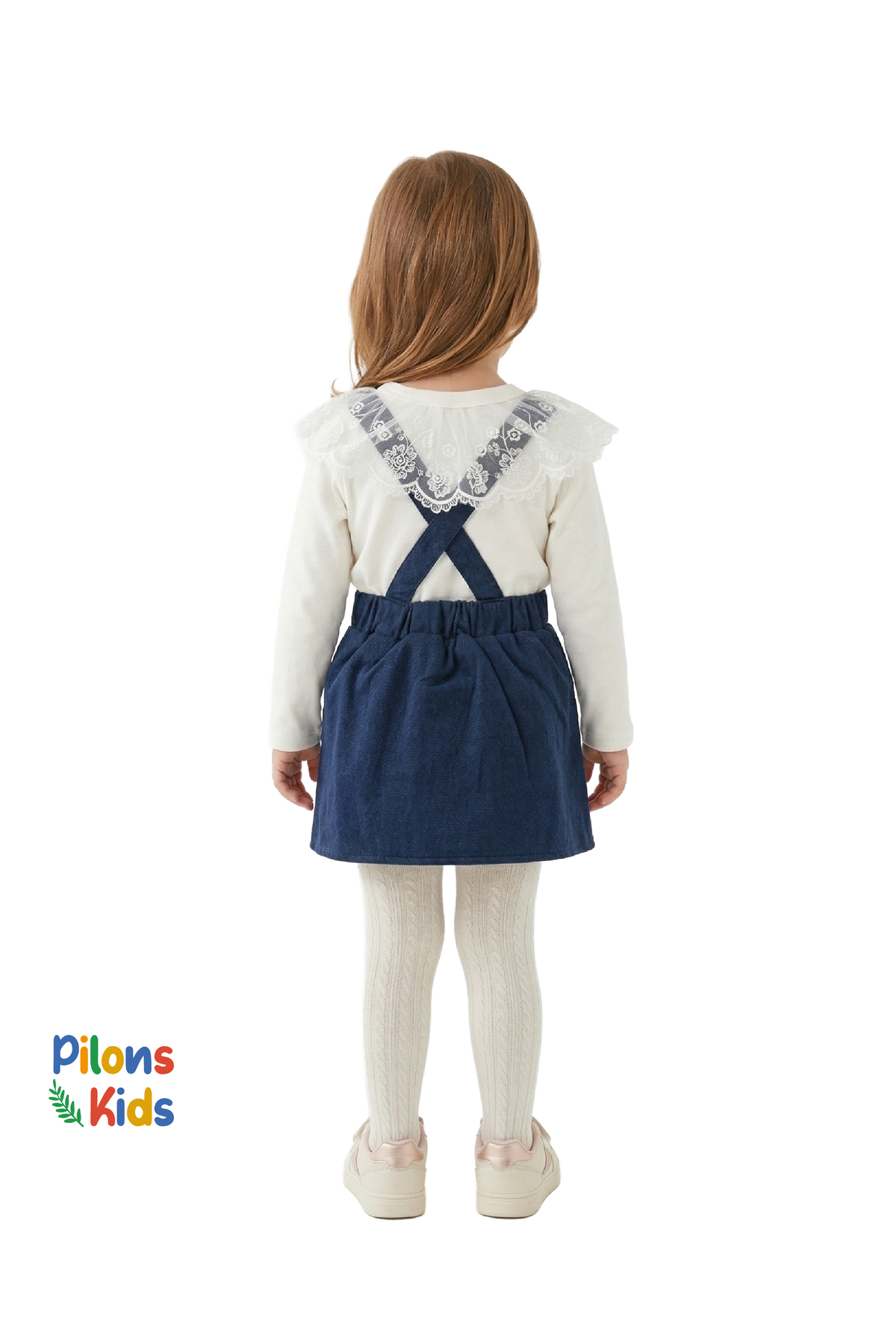 Pilons Kids Kız Çocuk %100 Pamuk Dantel Yakalı Penye ve Keten Jile Etek Takımı fotoğrafı 2 (önizleme)