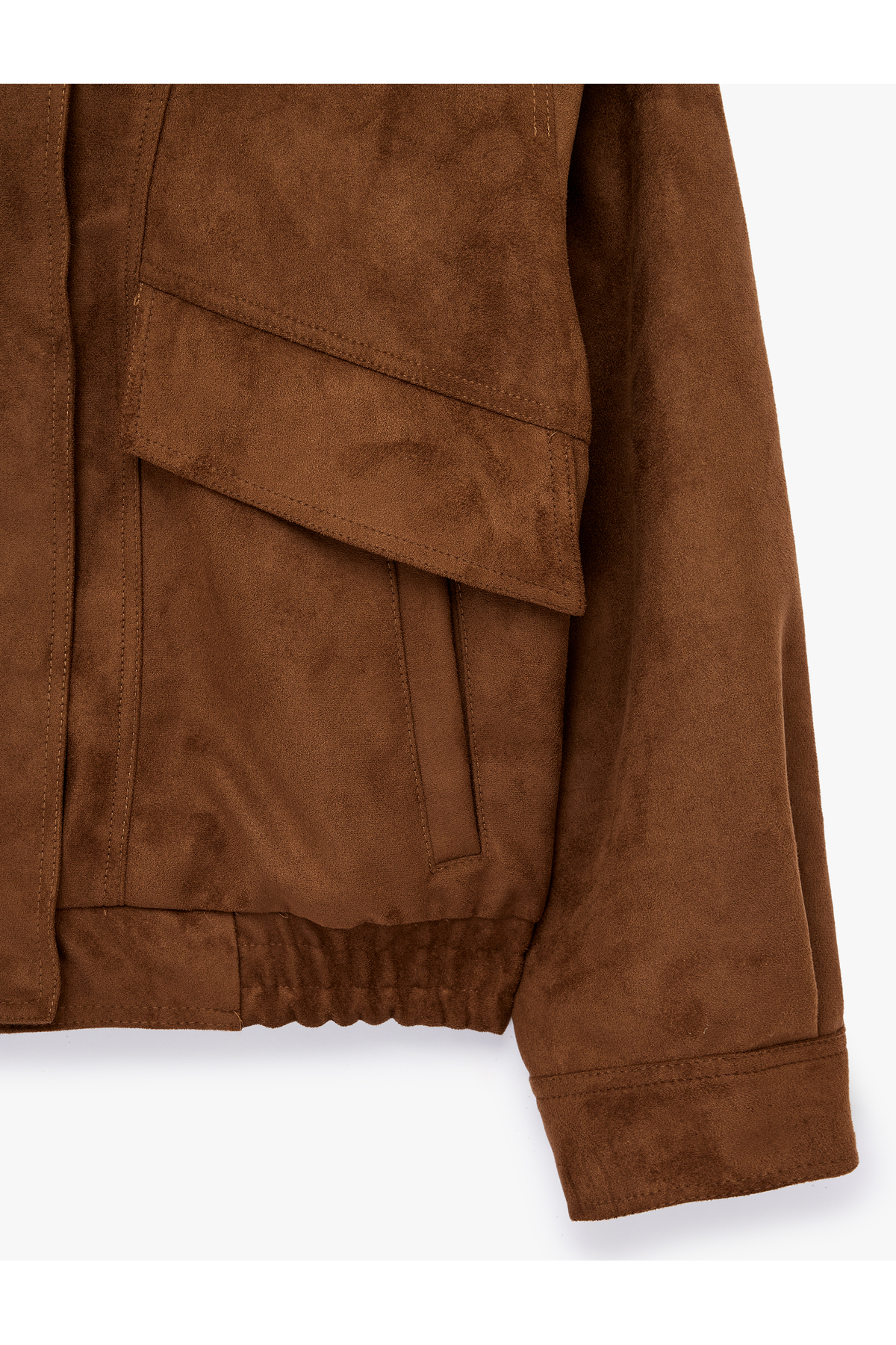 Koton  Uzun Kollu Cep Detaylı Fermuarlı Dik Yaka Süet Görünümlü Ceket - Görsel 7