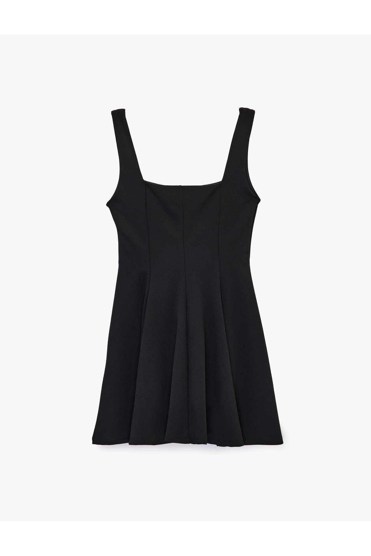 Koton  Krep Scuba Kumaş Kare Yaka Kalın Askılı Mini Kloş Elbise - Görsel 5