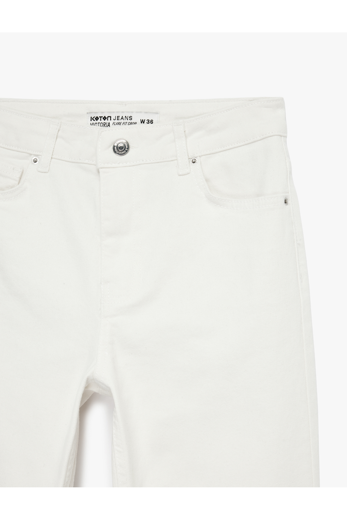 Koton  Normal Bel Dar Kalıp Pamuklu Düğmeli Kısa İspanyol Paça Pantolon - Kick Flare Jeans - Görsel 7