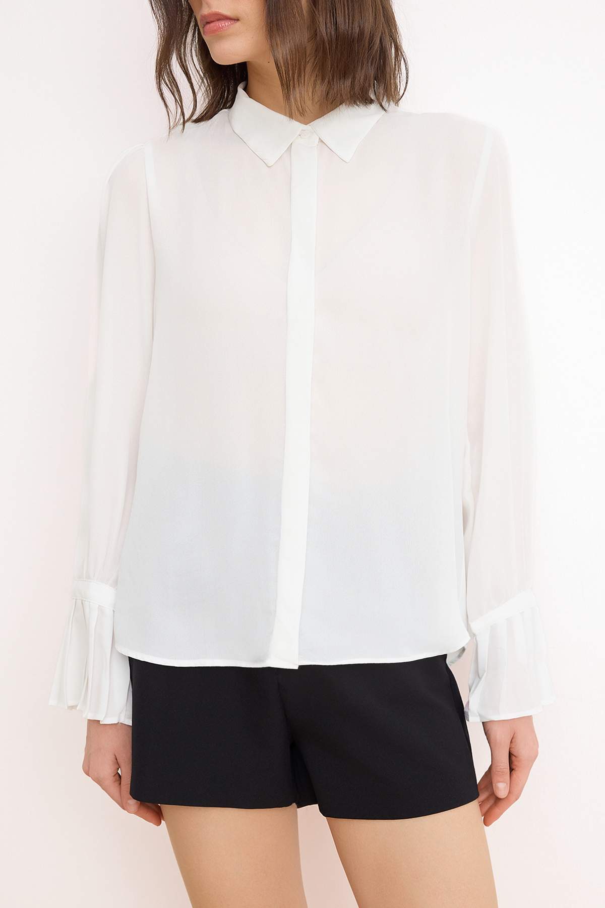 Trendyolmilla  Ekru İspanyol Kol Regular Normal Kalıp Dokuma Gömlek TWOAW22GO0487 - Görsel 3