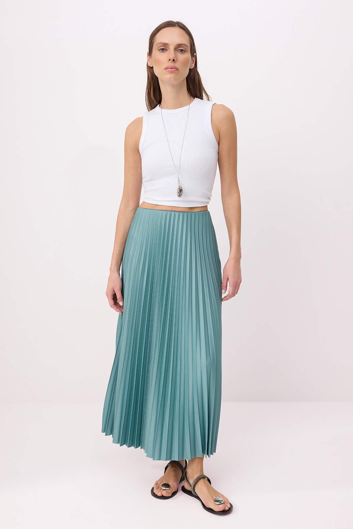 Trendyol kolekcija Mint plisirana maksi suknja Elastično Pleteno TWOSS24ET00041