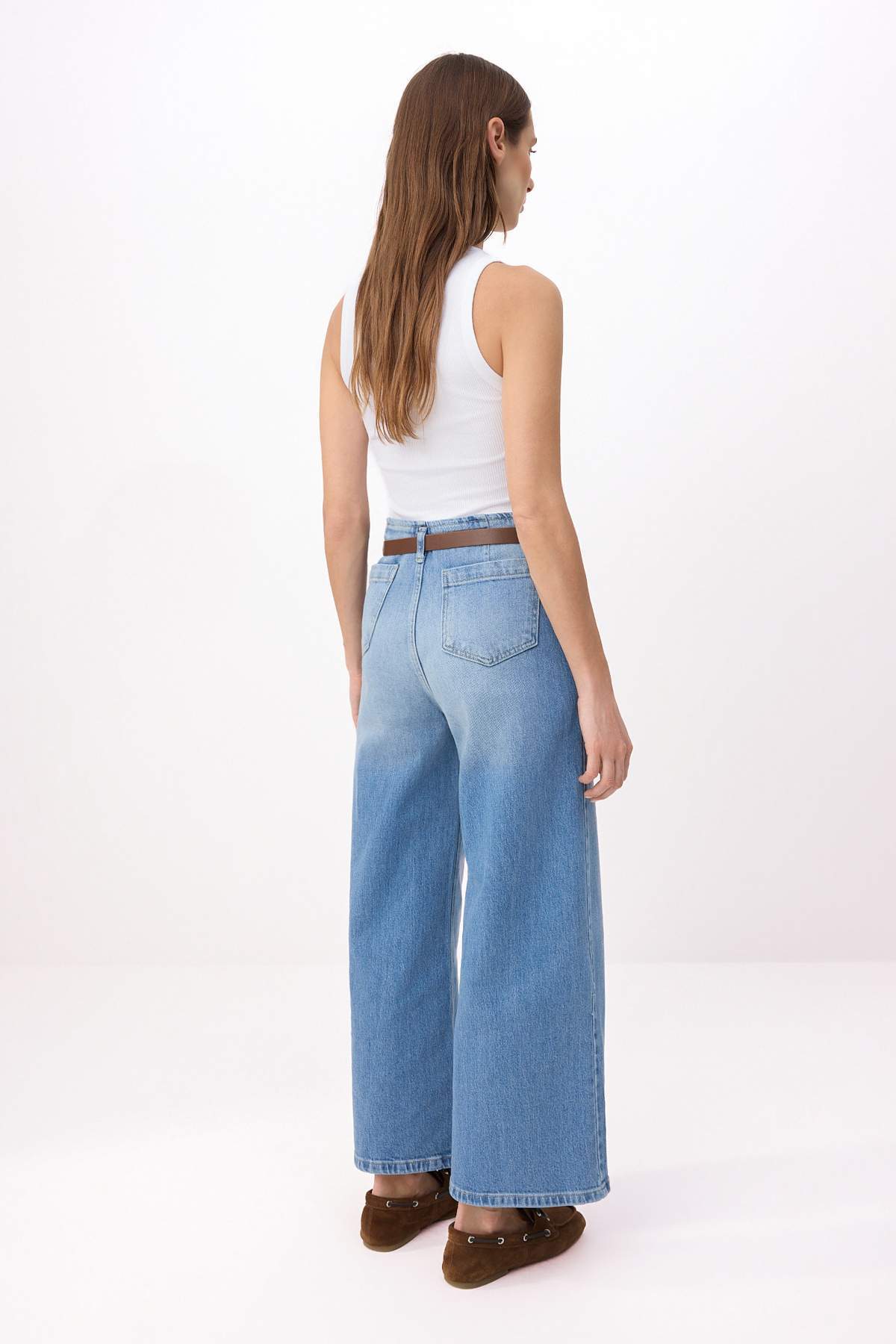 Trendyolmilla  Mavi More Sustainable Kemerli Normal Bel Az Esnek Culotte Bilek Boy Jeans TWOSS26JE00195 - Görsel 4