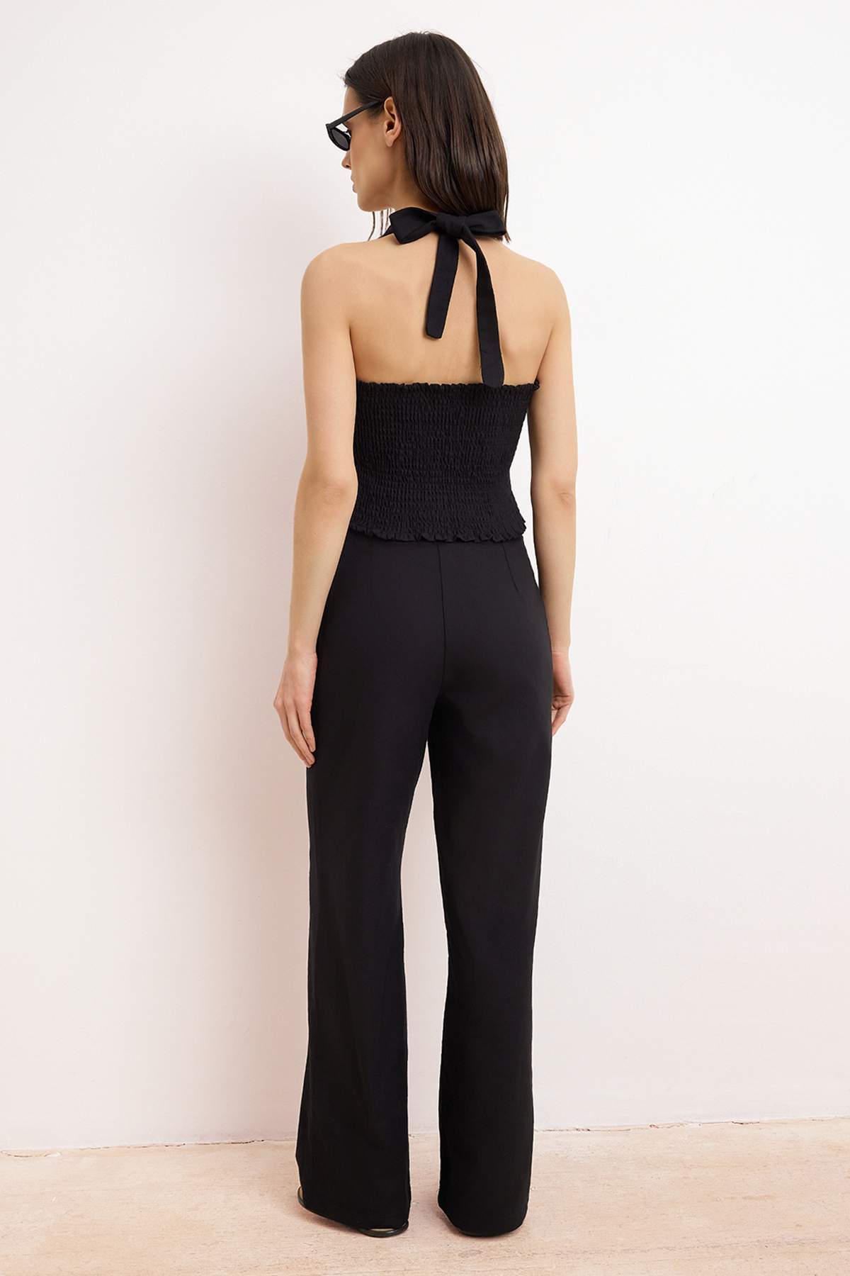 Trendyolmilla  Siyah Keten Görünümlü Bluz Pantolon Dokuma Alt - Üst Takım TWOSS26AU00100 - Görsel 4