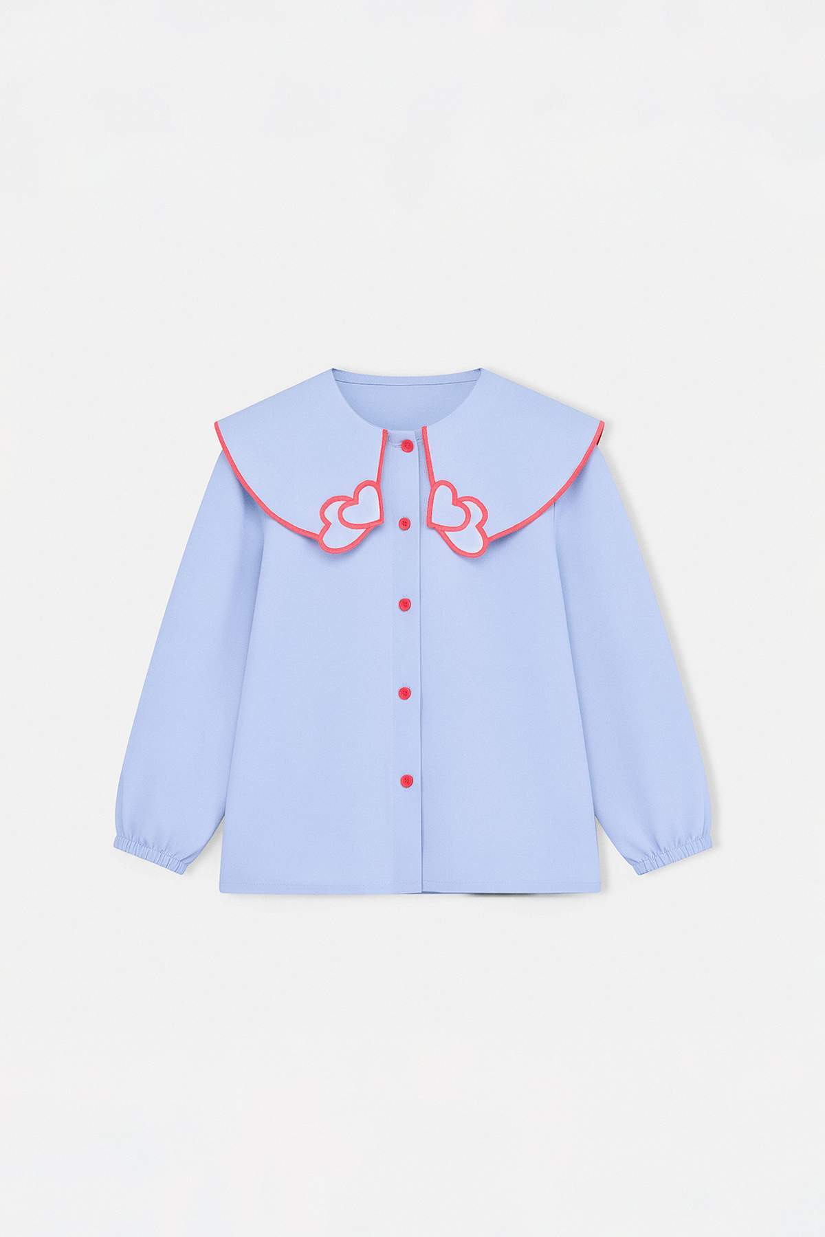 Trendyolmilla  Mavi Bebe Yaka Kalp Desenli Dokuma Kız Çocuk Bayramlık Gömlek TKDSS26GO00003 - Görsel 4