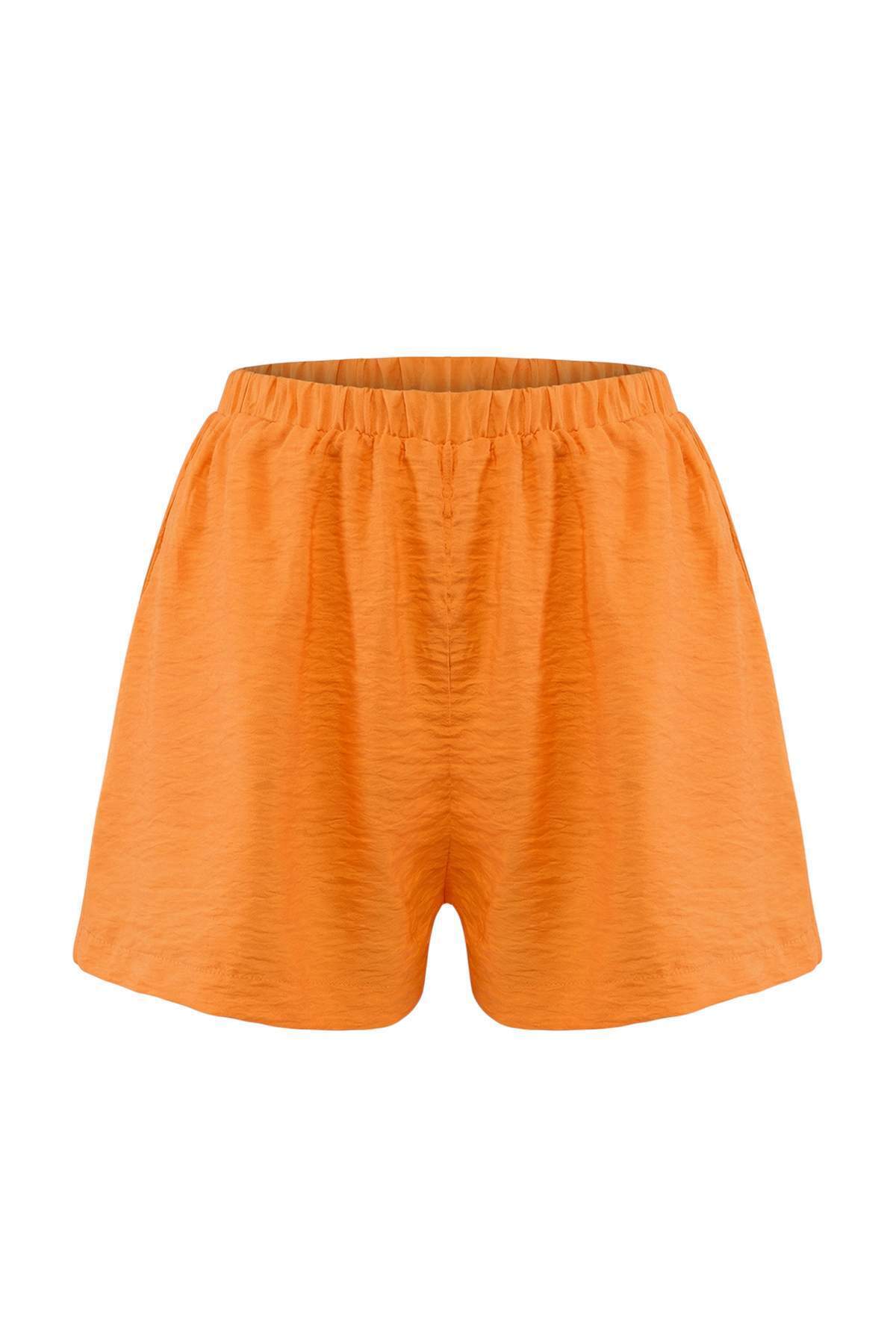 Trendyolmilla  Turuncu Dokuma Mini Bağlama Detaylı Plaj Bluz Şort Takım TBESS26AU00029 - Görsel 6