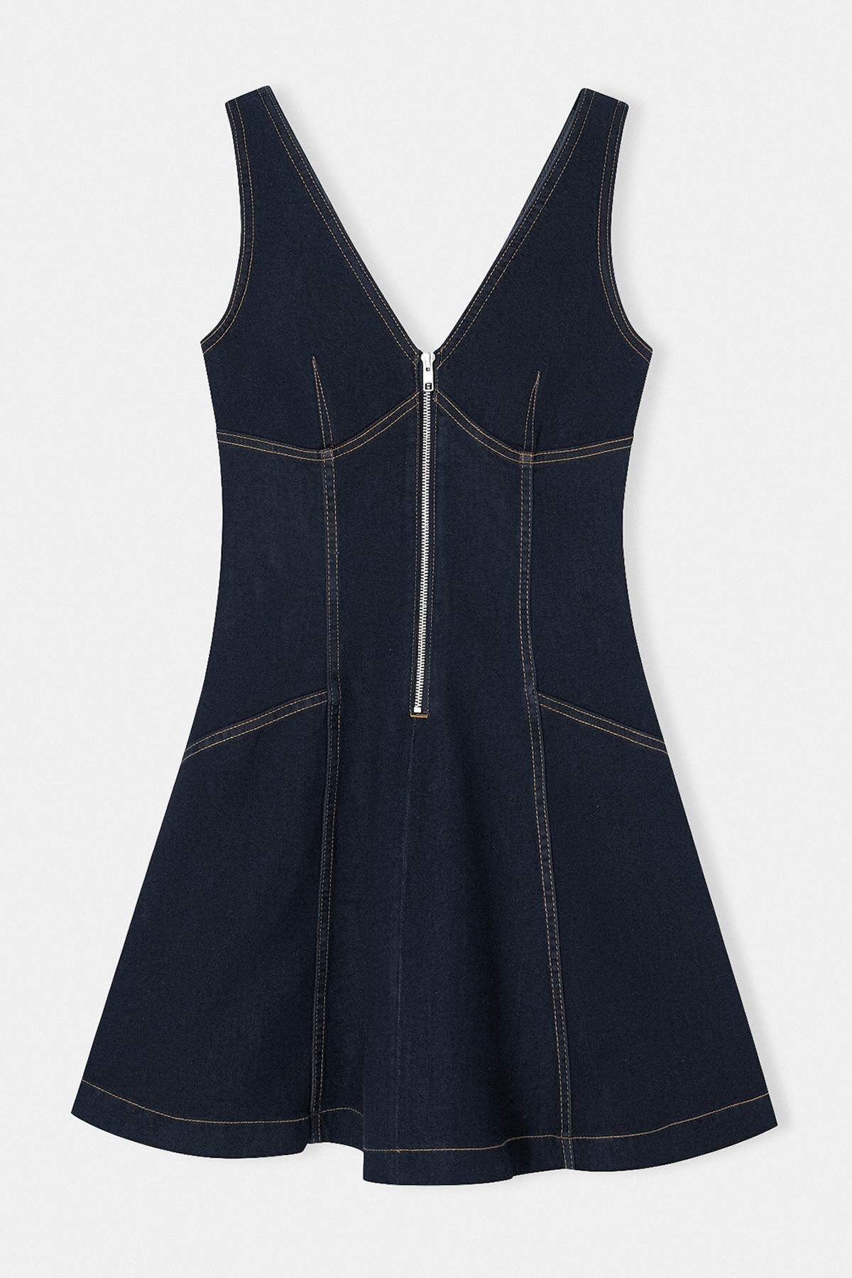 Trendyolmilla  Limited Edition Koyu Mavi Fermuar Detaylı Volanlı Mini Denim Elbise TWOSS26EL00388