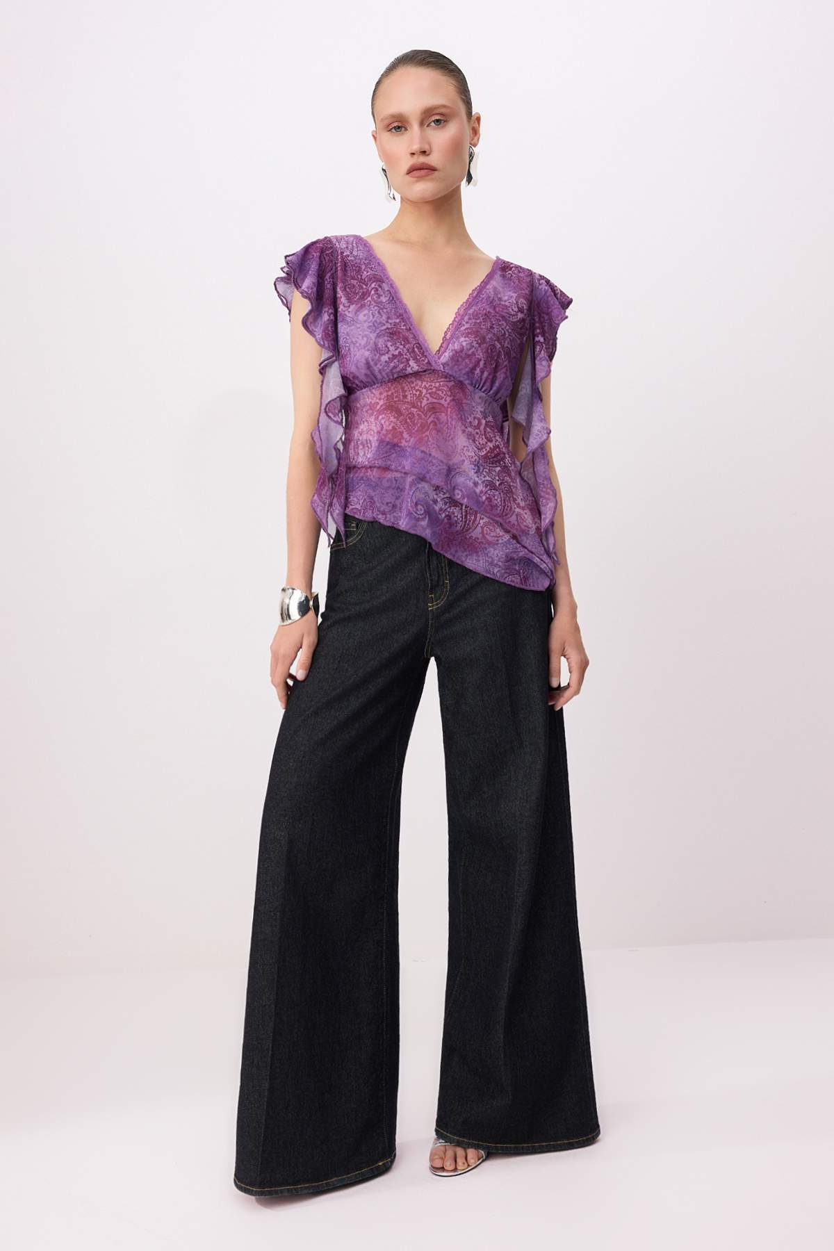 Trendyolmilla  Pembe-Çok Renkli Dantel Garnili Boho Asimetrik Kesim Tül Party Bluz TPRSS26BZ00028 - Görsel 2