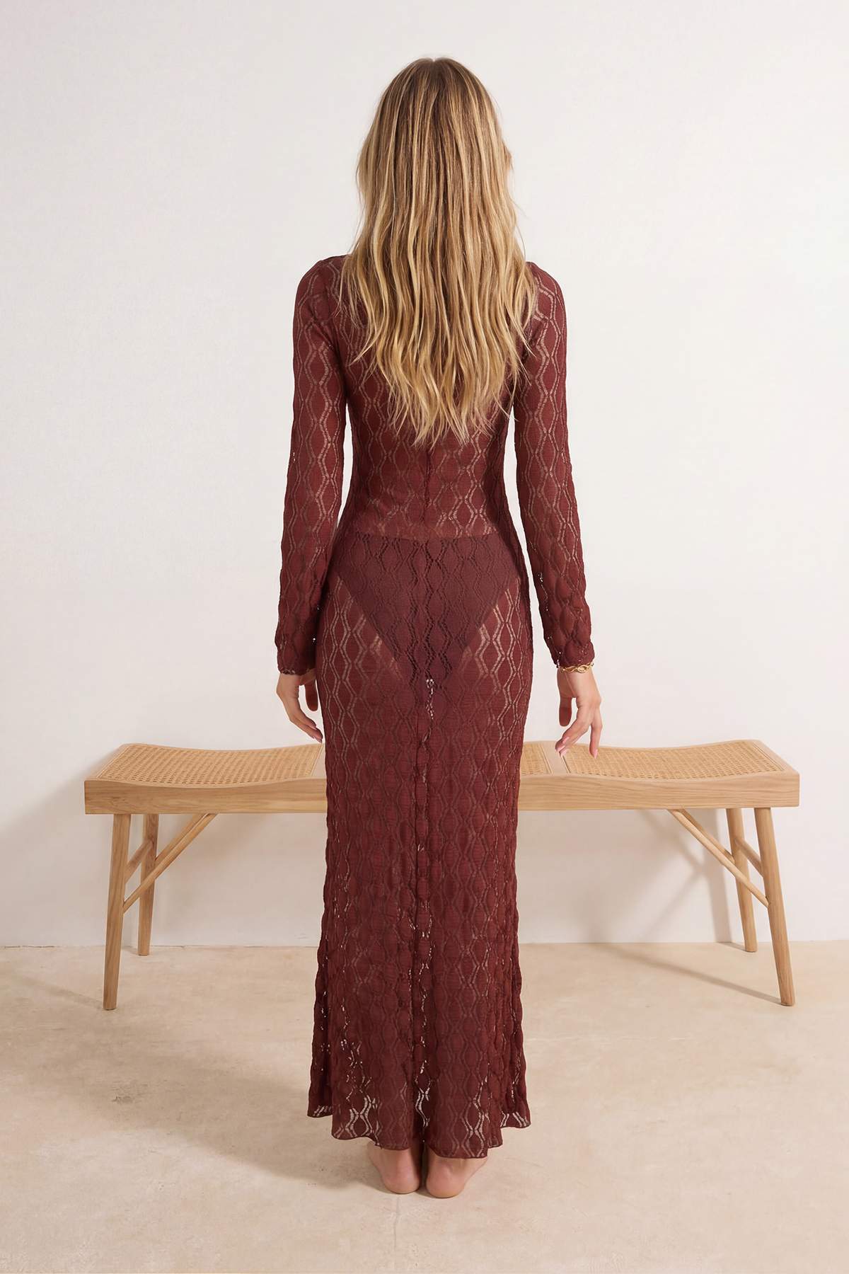 Trendyolmilla  Bordo Örme Maxi Aksesuar Detaylı Plaj Elbisesi TBESS26EL00018 - Görsel 2