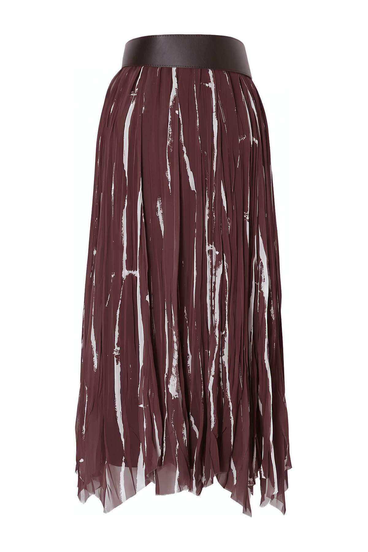 Trendyolmilla  Kahverengi Kemerli Astarlı Desenli Şifon Etek TCTSS26EE00030 - Görsel 8