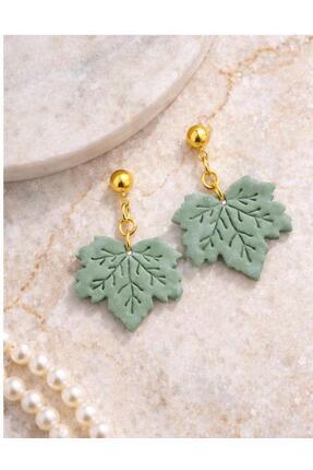 EPAksesuar El Yapımı Polimer Kil Yaprak Küpe – Gold Detaylı Sallantılı Model