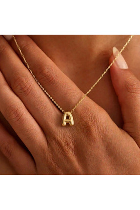 Soleildor 925 ayar Orijinal Gümüş Kişiye Özel 3D Baloncuk Baş Harf Gümüş Koly...