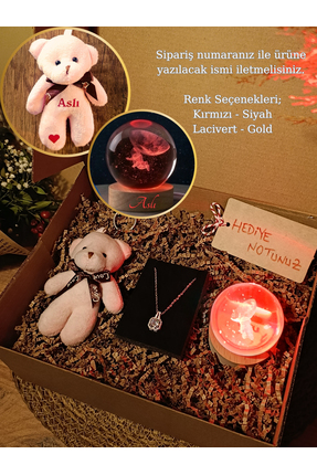 Paganca Kişiye Özel Hediye Seti / Pembe Ayıcık Anahtarlık - Baget Çelik Kolye...