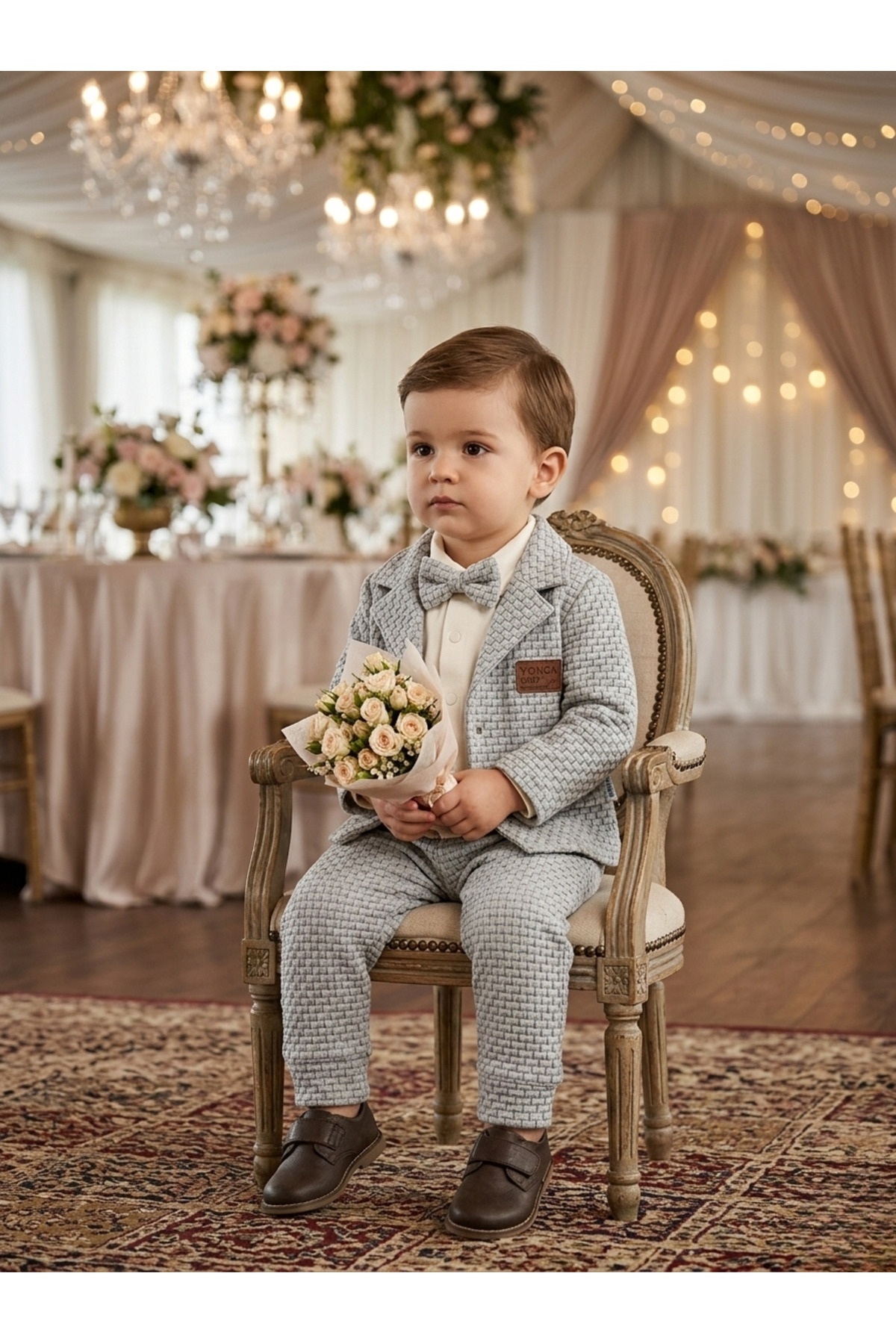 muvina Lüks Bebek Damatlık Smokin Takımı Jakarlı Dokulu 3'lü Beyefendi Seti Düğün Ve Mevlüt Kıyafeti fotoğrafı 3 (önizleme)