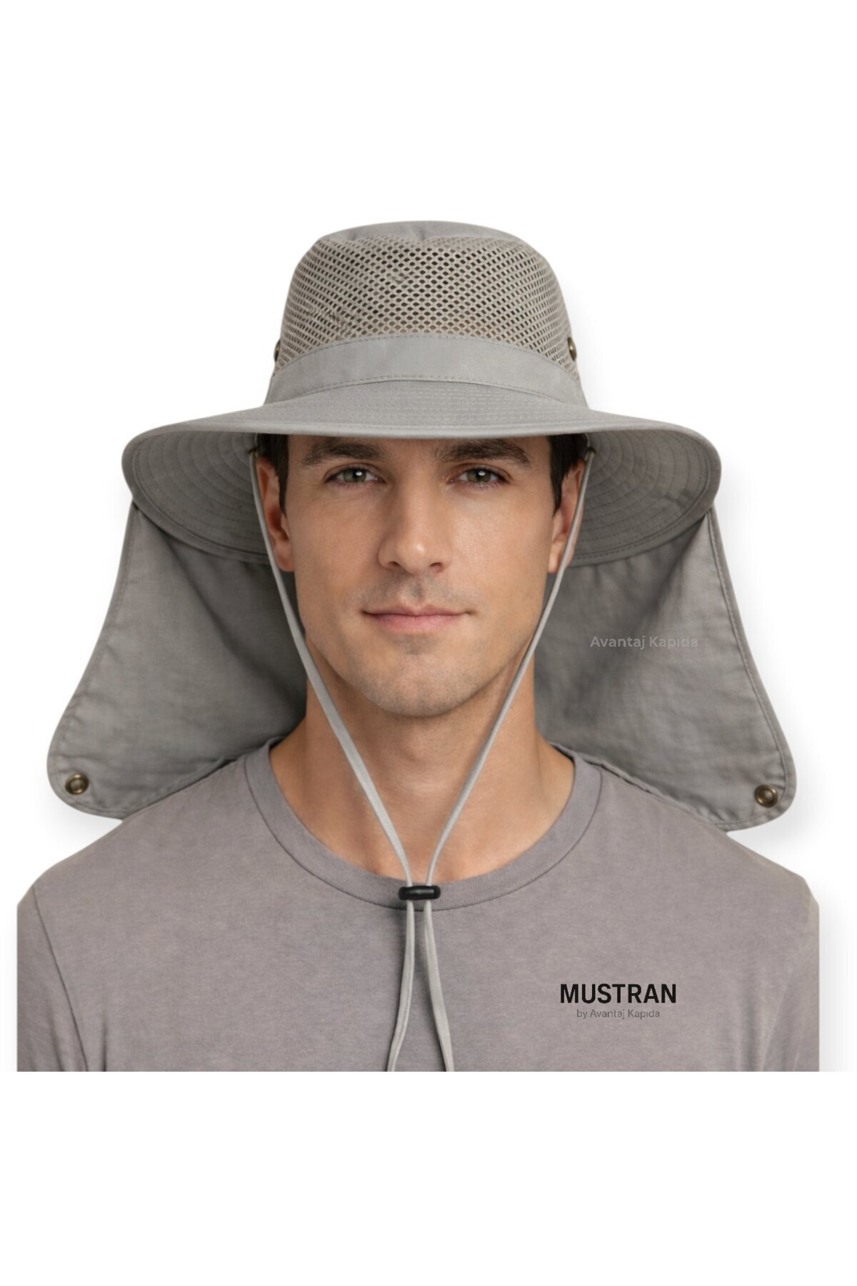 Mustran  Yazlık Güneş Şapkası UV Korumalı Fileli Safari Outdoor Balıkçı Şapkası Ense Korumalı Unisex – Gri - Görsel 8