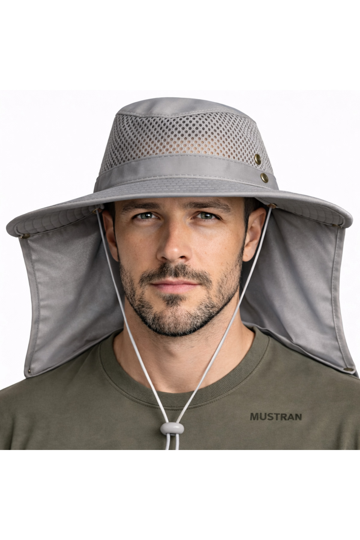 Mustran  Yazlık Güneş Şapkası UV Korumalı Fileli Safari Outdoor Balıkçı Şapkası Ense Korumalı Unisex – Gri