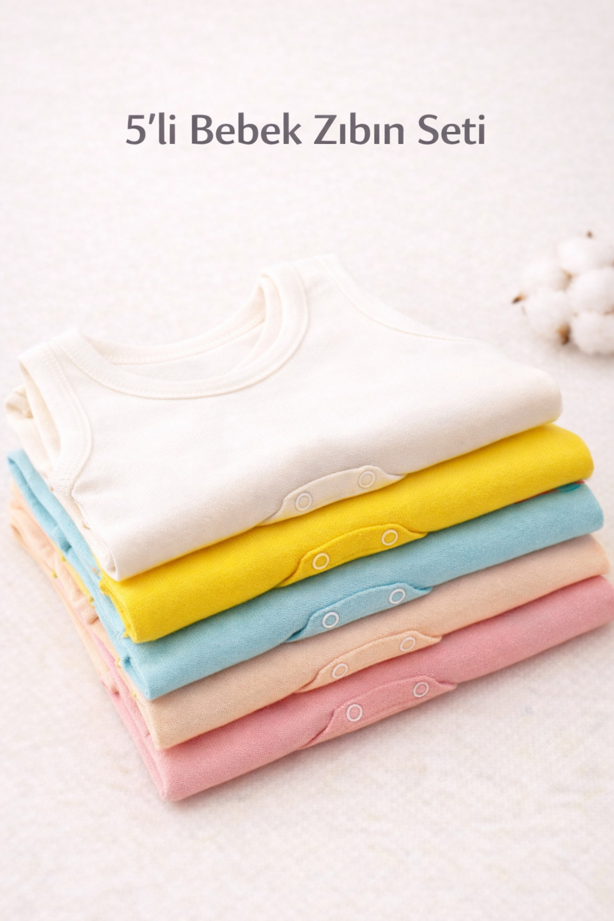 Vivolas %100 Pamuk 5'li Bebek Çıtçıtlı Body Atlet Seti Renkli Zıbın Kız & Erkek 0-4 Yaş fotoğrafı 2 (önizleme)