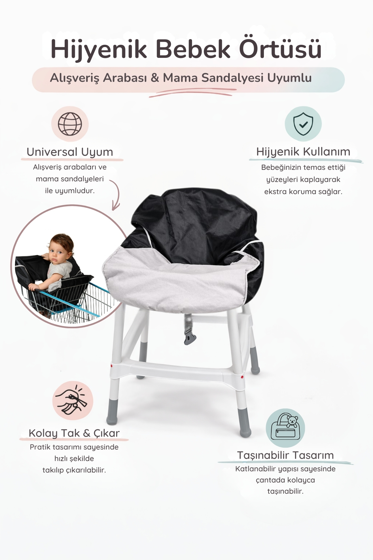 ubeybi Universal Hijyenik Bebek Örtüsü - Alışveriş Arabası ve Mama Sandalyesi Koruyucu fotoğrafı 2 (önizleme)