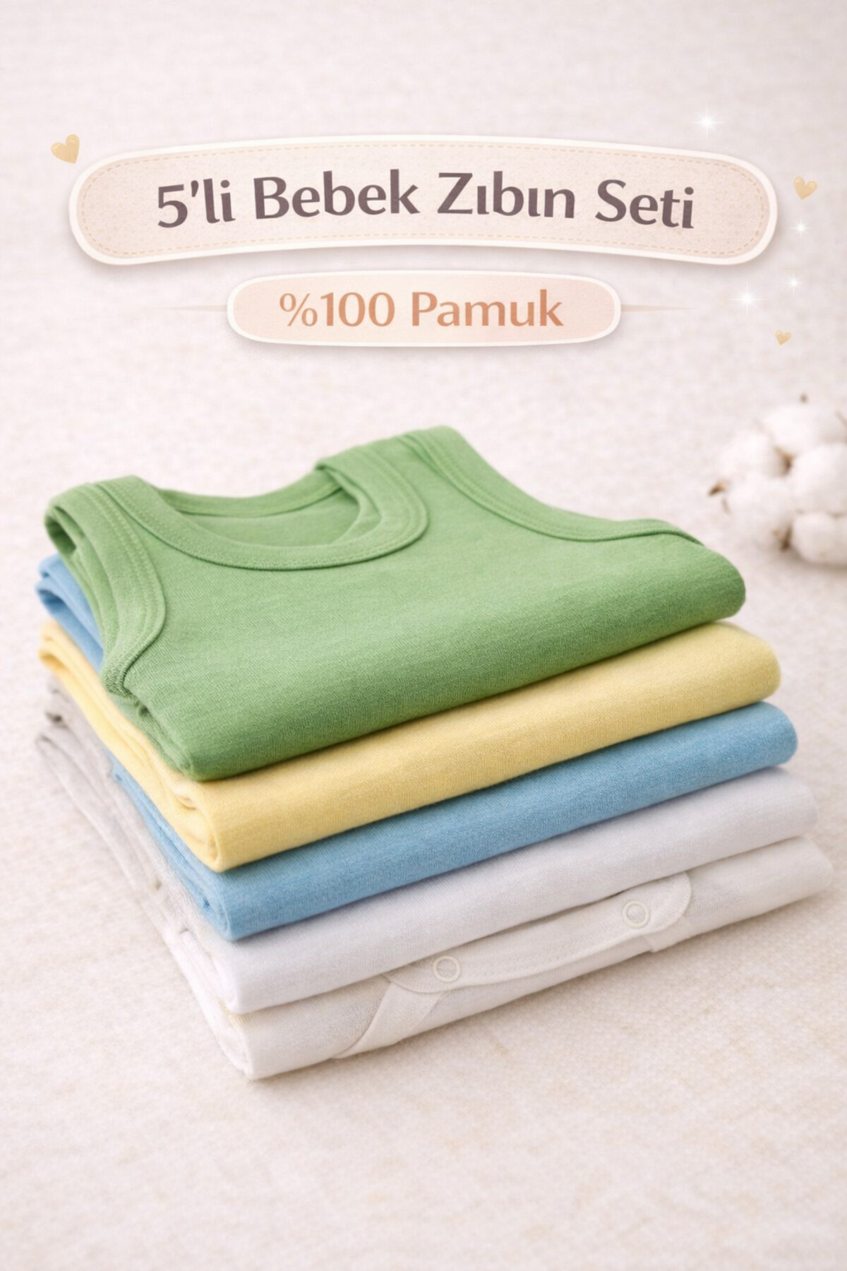 Vivolas %100 Pamuk 5'li Bebek Çıtçıtlı Body Atlet Seti Renkli Zıbın Kız & Erkek 0-4 Yaş fotoğrafı 2 (önizleme)