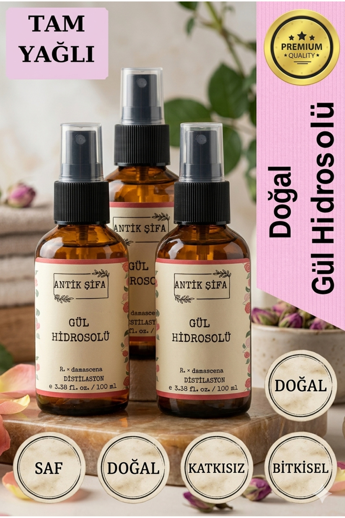Gül Suyu 300 ml - Saf Tam Yağlı Gül Hidrosolü Tonik (3 X 100 ML) — gulseti3lu