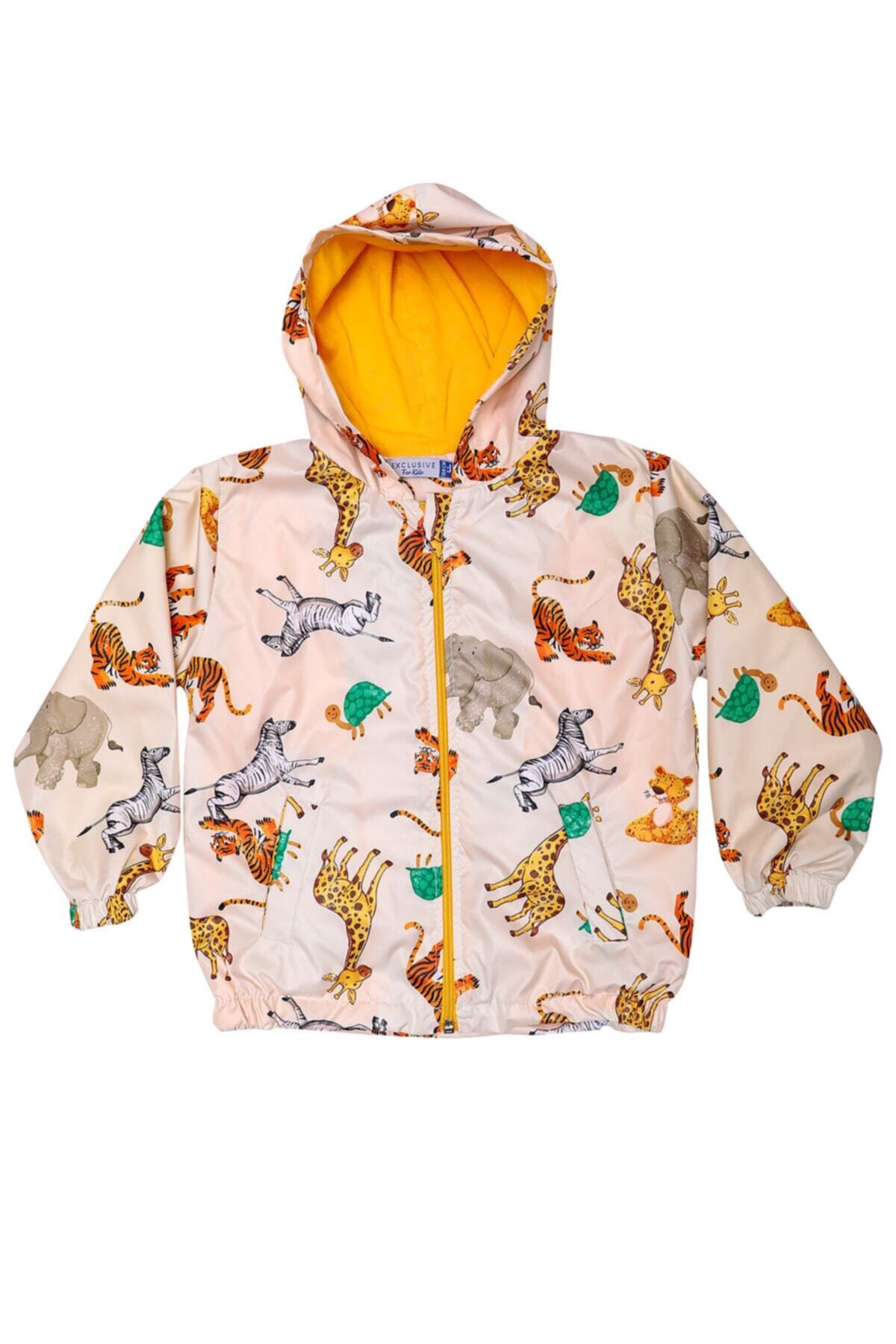 Mika Bebek & Çocuk Safari Desenli Krem Kapüşonlu Dar Kalıp Erkek Çocuk Yağmurluk fotoğrafı 2 (önizleme)