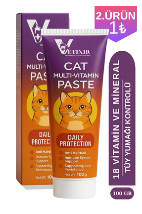 VETIXIR Kediler İçin ve Tüy Yumağı Önleyici Multivitamin Macun Kedi Multivita...