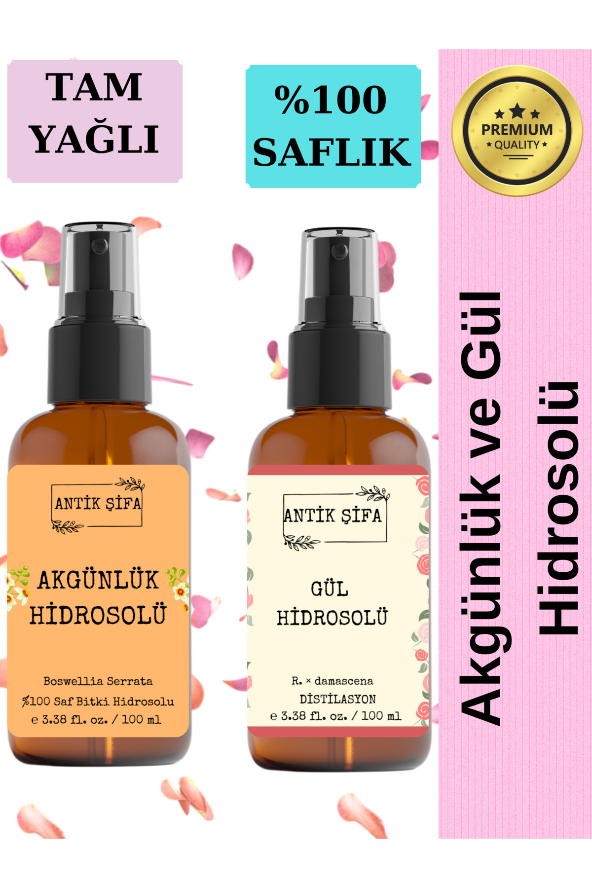 Akgünlük Suyu ve Gül Suyu (100ml+100ml) - Doğal Ak günlük, Sığla ve Gül Hidrosolü — akgünlükGül — تصویر 4 از 5