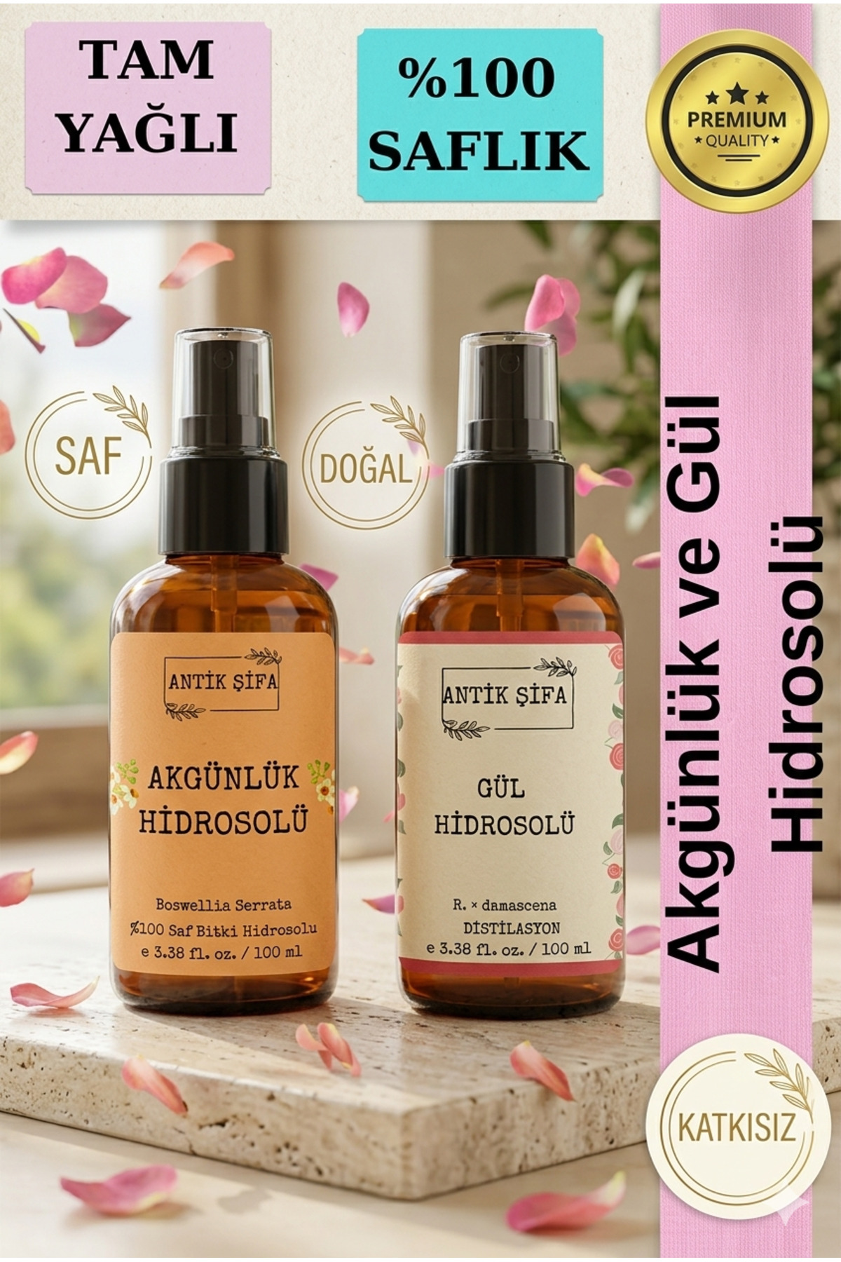 Akgünlük Suyu ve Gül Suyu (100ml+100ml) - Doğal Ak günlük, Sığla ve Gül Hidrosolü — akgünlükGül