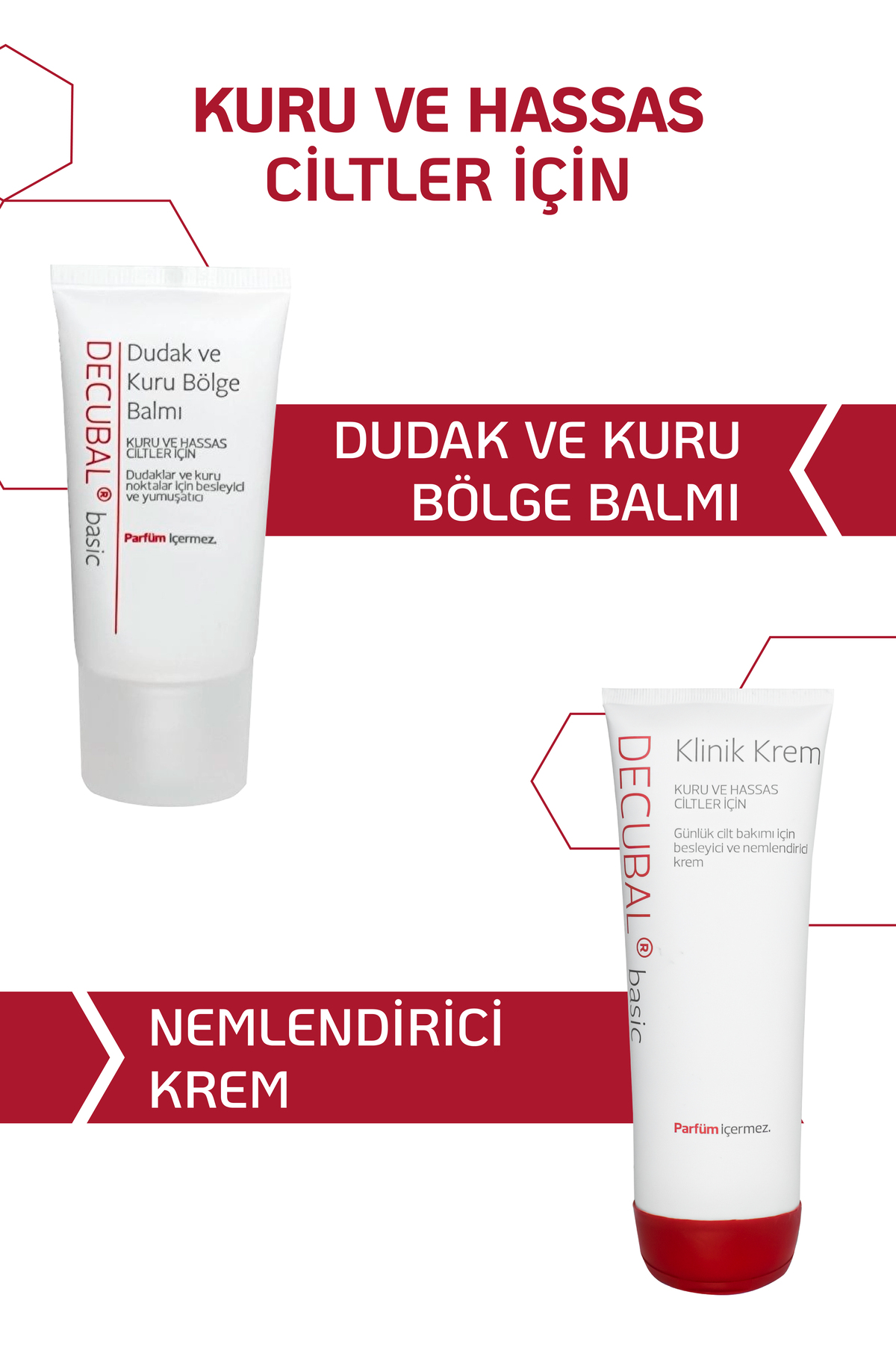 Decubal Kuru ve Hassas Ciltler için Klinik Krem 250 ml ve Dudak Balmı 30 ml — DECUBAL/SET/0001