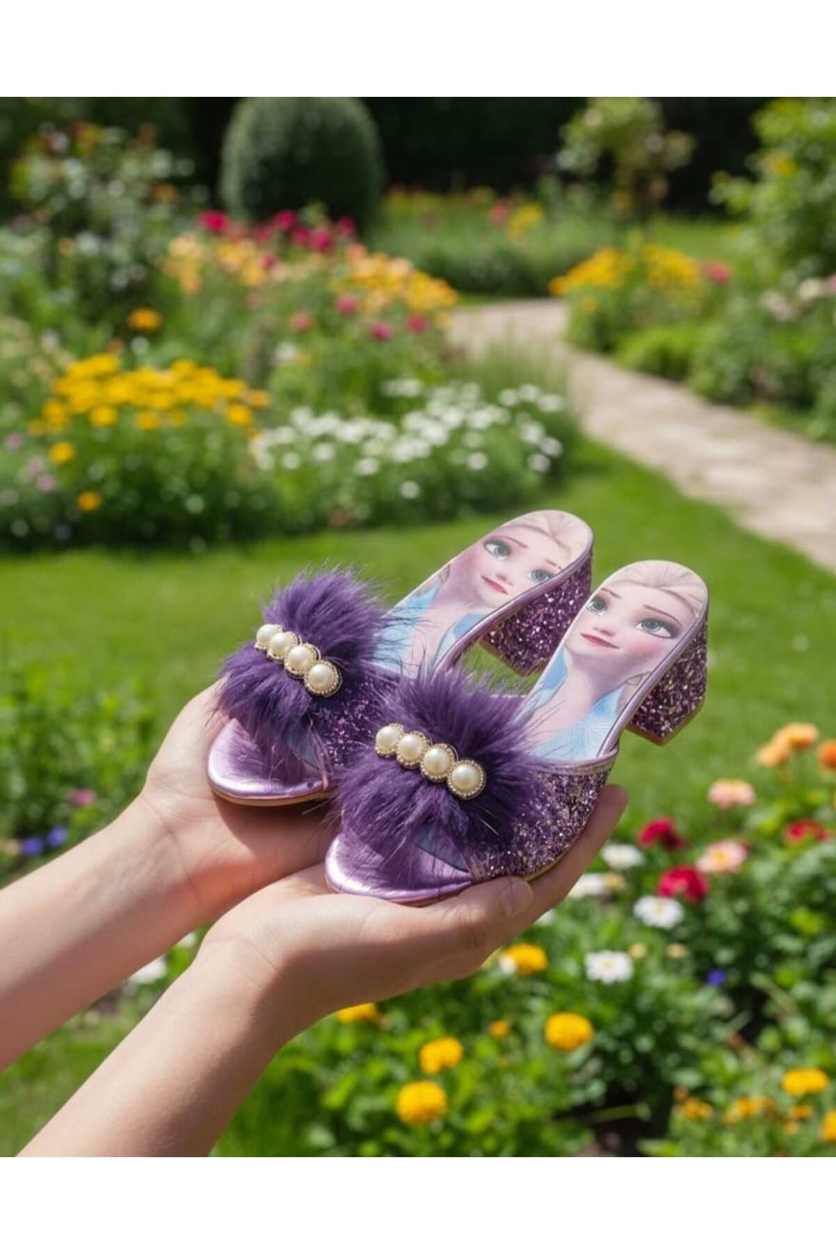 purple SLIPPERS broken glass children's character HEELED SLIPPERS