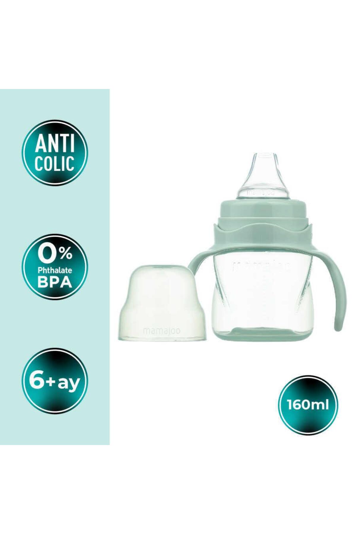 Mamajoo Kulplu Eğitici Bardak 160ml & Silver Biberon 250ml / Powder Green fotoğrafı 3 (önizleme)