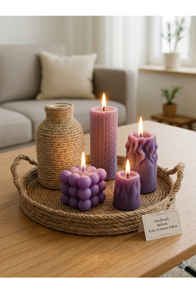 Handmade Bellevie candles dekoratif mum seti tepsi dahil