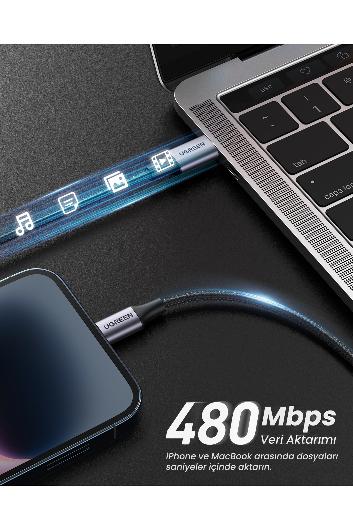 کابل شارژ سریع USB-C به لایتنینگ 3A PD MFi بافته شده، 2 متر، مشکی، 60761