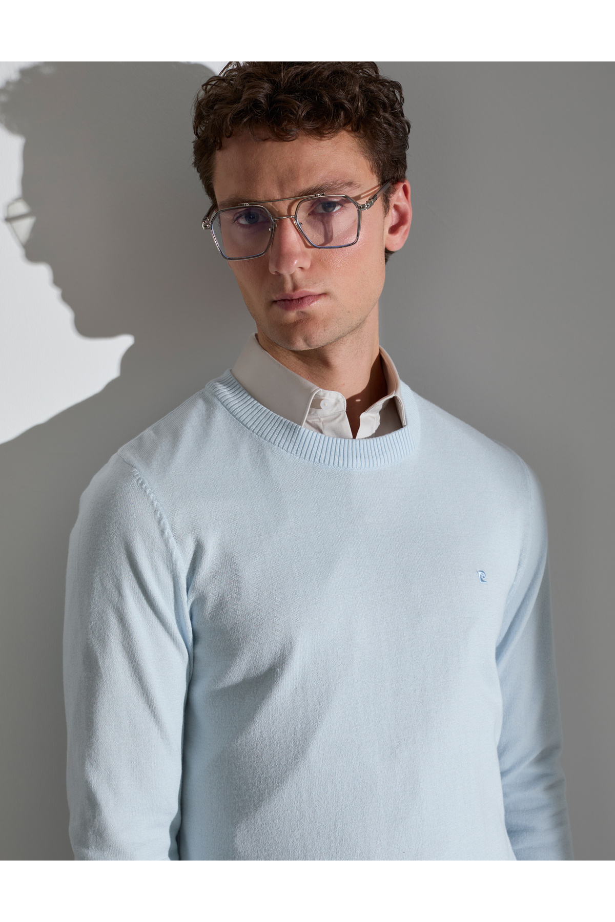 ژاکت بافتنی یقه گرد اسلیم فیت آبی روشن کد ۵۰۳۱۴۱۹۲-VR003 پیر کاردین پلیور Pierre Cardin