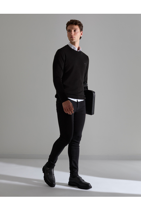 Pierre Cardin Siyah Slim Fit Bisiklet Yaka Basic Triko Kazak 50314192-VR046