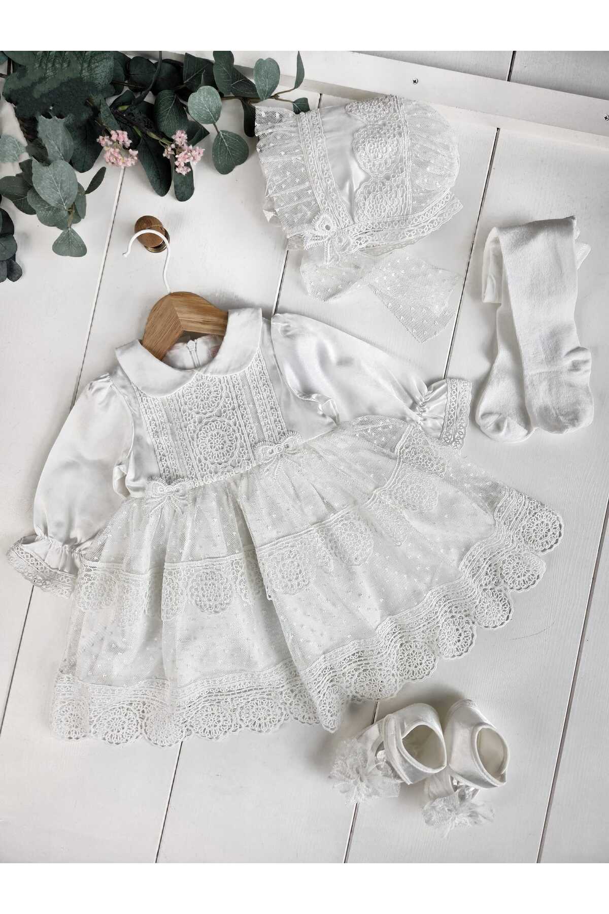 Panfilia Kız Bebek Güpürlü / Dantelli 4'lü Mevlüt Düğün Elbise Seti fotoğrafı 5 (önizleme)