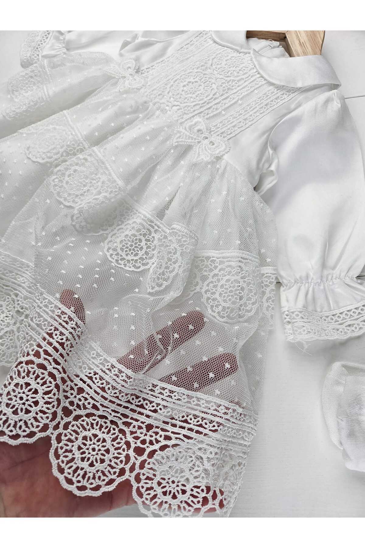 Panfilia Kız Bebek Güpürlü / Dantelli 4'lü Mevlüt Düğün Elbise Seti fotoğrafı 6 (önizleme)