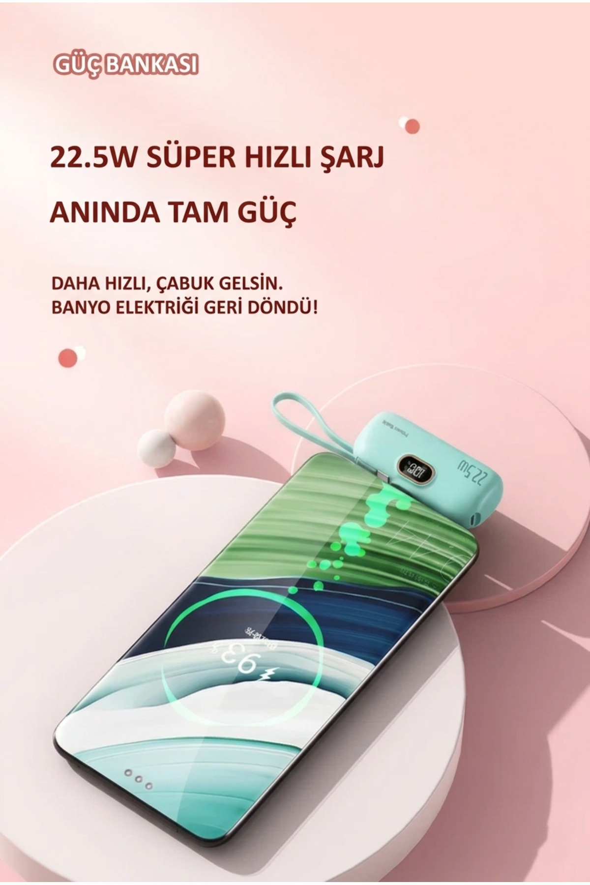 1500mAh Mini Powerbank - Taşınabilir Acil Durum Şarj Cihazı iPhone Lightning ve Type-C Uyumlu