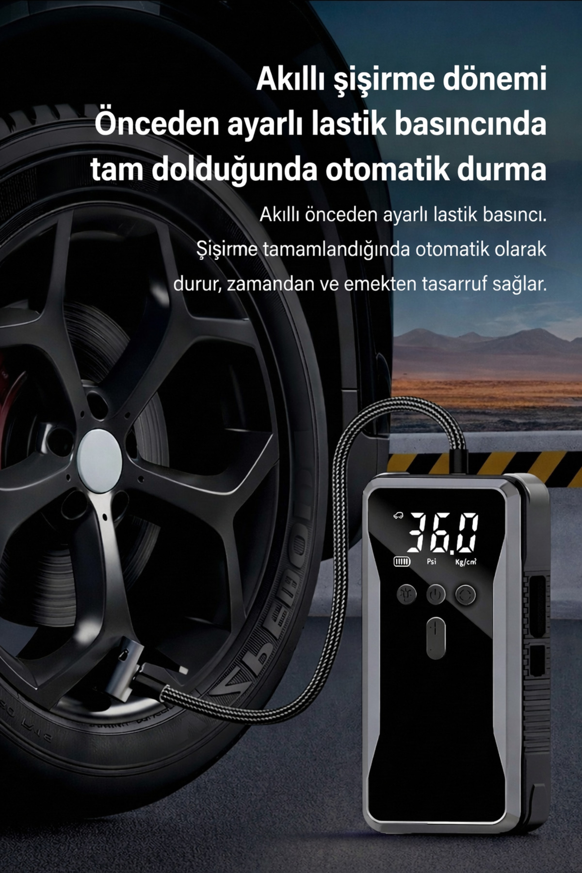 1200A Taşınabilir Araç Akü Takviye ve Şarj Cihazı + Powerbank + Kompresör Lastik Şişirme - 12V Çıkış