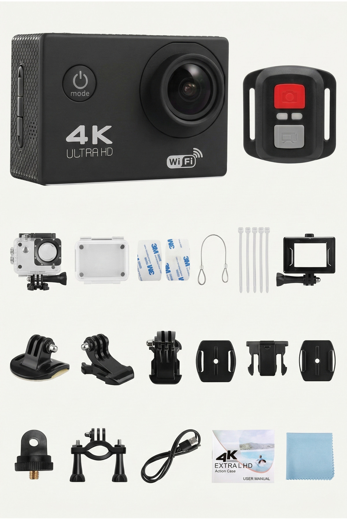 4K Ultra HD Su Geçirmez Aksiyon Kamerası - 1080P 30FPS Wi-Fi Destekli Kask ve Bisiklet Kamerası